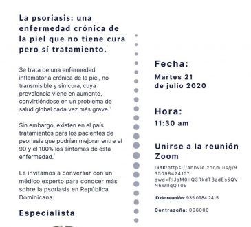 Posponen Conferencia de Prensa Virtual sobre la Psoriasis de la Dra. Solange Reynoso