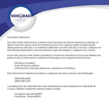 Iniciativa de SODORAD busca destacar el trabajo y mérito de sus miembros