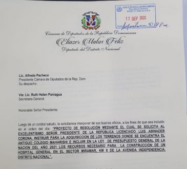 Eliazer Matos entregó proyecto de resolución para la construcción de un hospital en el sector Miramar