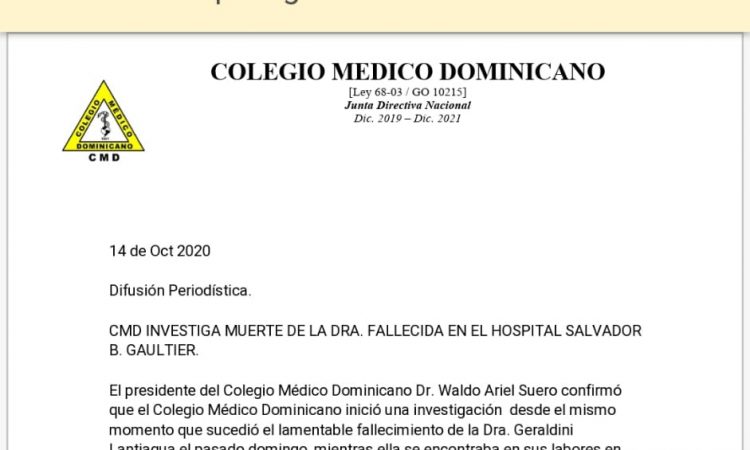 Colegio Médico Dominicano investiga muerte de la médico residente Geraldini Lantigua