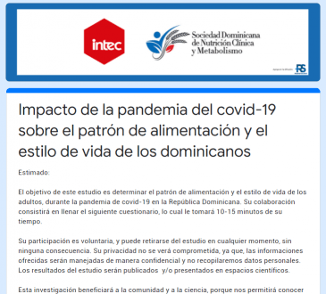 Médicos dominicanos inician investigación sobre alimentación durante Covid-19