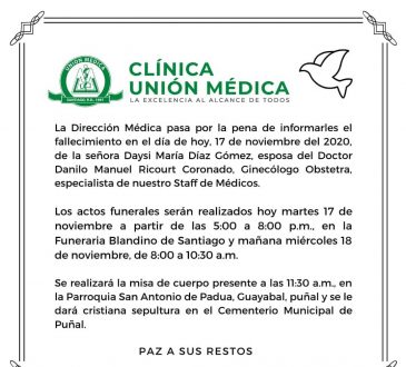Esposa del decano de Ciencias de la Salud de UTESA falleció ayer