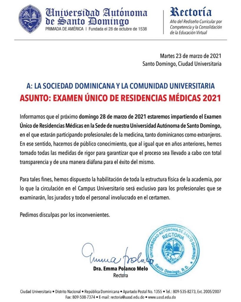UASD fijó el ENURM 2021 para el próximo domingo 28 de marzo UASD fijó el ENURM 2021 para el próximo domingo 28 de marzo