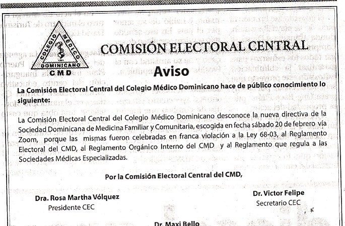 CMD fijó posición ante elecciones “inválidas” de SODOMEFYC