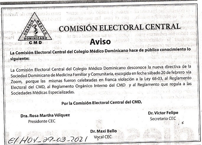 CMD fijó posición ante elecciones “inválidas” de SODOMEFYC