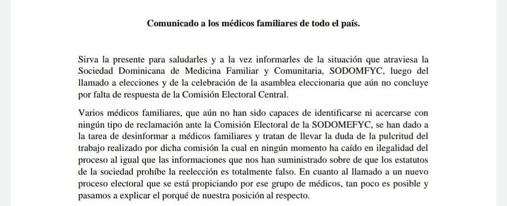 SODOMEFYC aclaró rumores en torno a las elecciones efectuadas por el gremio SODOMEFYC aclaró rumores en torno a las elecciones efectuadas por el gremio