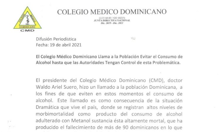CMD: debe evitarse el consumo de alcohol hasta controlar la distribución de bebidas adulteradas