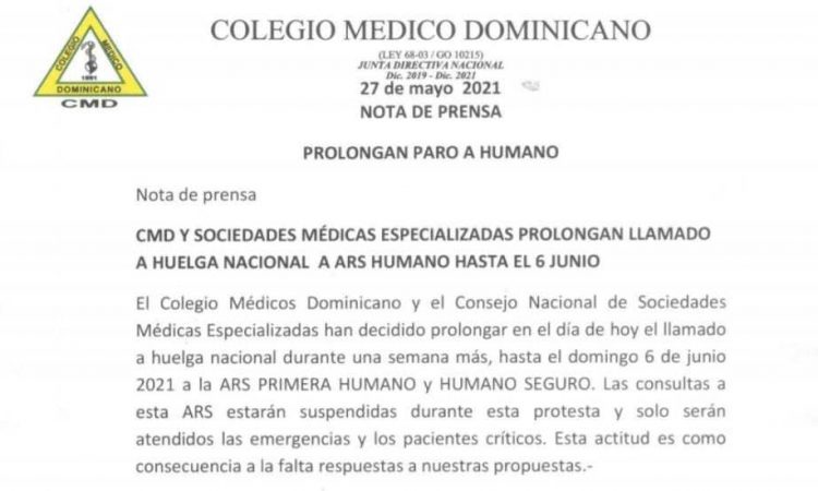 CMD paralizará hasta junio los servicios relacionados con las ARS de Humano