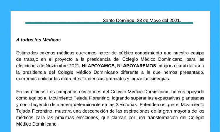 Candidato a la presidencia del CMD no apoya la campaña del movimiento Tejada Florentino Candidato a la presidencia del CMD no apoya la campaña del movimiento Tejada Florentino