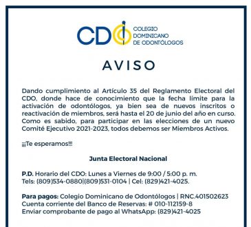 Colegio de odontólogos convocó a sus afiliados a activarse antes del 20 de junio