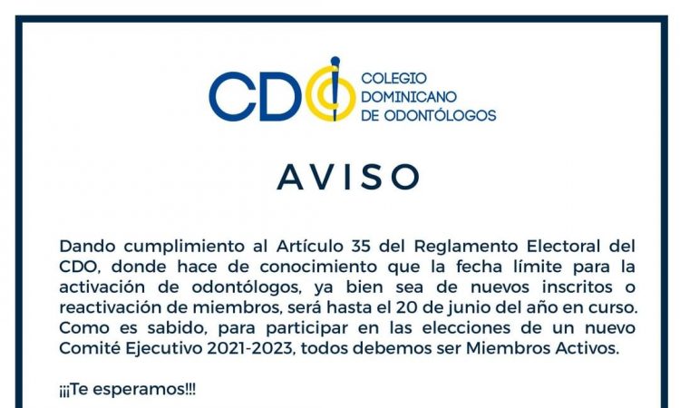 Colegio de odontólogos convocó a sus afiliados a activarse antes del 20 de junio Colegio de odontólogos convocó a sus afiliados a activarse antes del 20 de junio