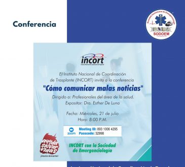 SODOEM e INCORT explicarán “Cómo comunicar malas noticias” vía zoom