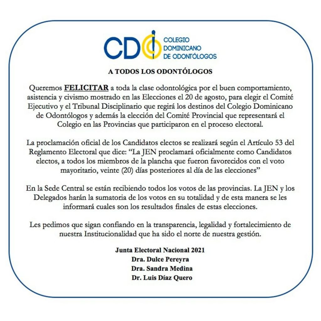 Odontólogos se encuentran a la espera de resultados para su nueva directiva Odontólogos se encuentran a la espera de resultados para su nueva directiva