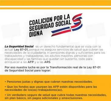 Coalición por la Seguridad Social Digna protestará en 100 puntos del país