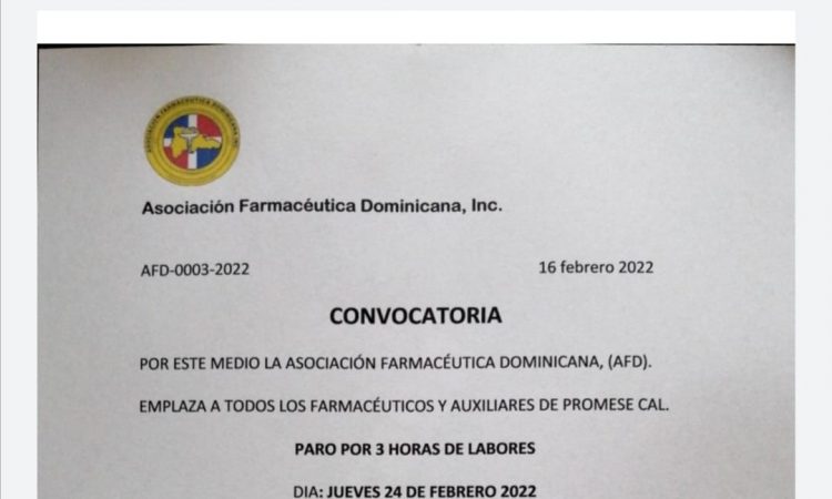 Asociación Farmacéutica convoca a paro laboral para este jueves 24