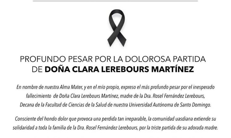 UASD lamentó el fallecimiento de la madre de la Dra. Rosel Fernández, decana de la FCS