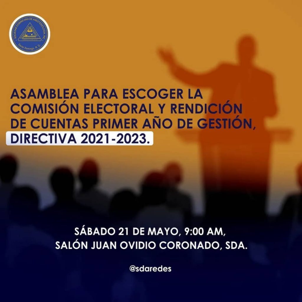 Sociedad de Anestesiología realizará asamblea general el próximo 21 de mayo