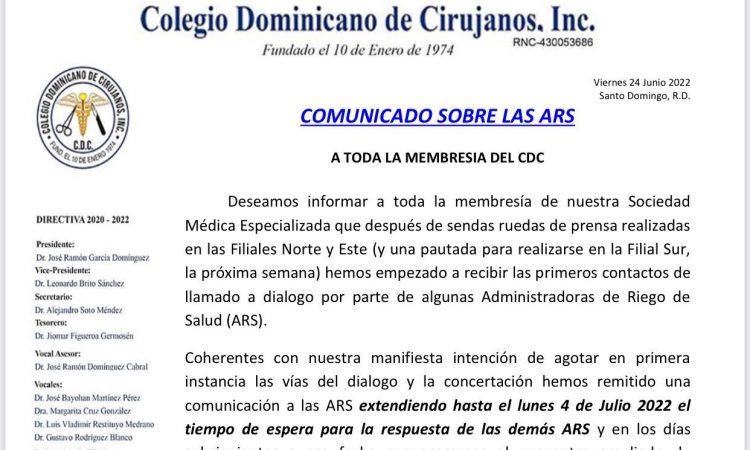 Cirujanos del Este extienden plazo para diálogo con ARS