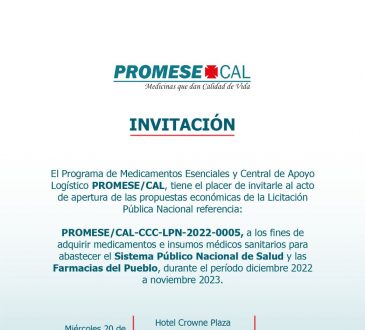 PROMESE/CAL inicia licitación de fármacos este miércoles