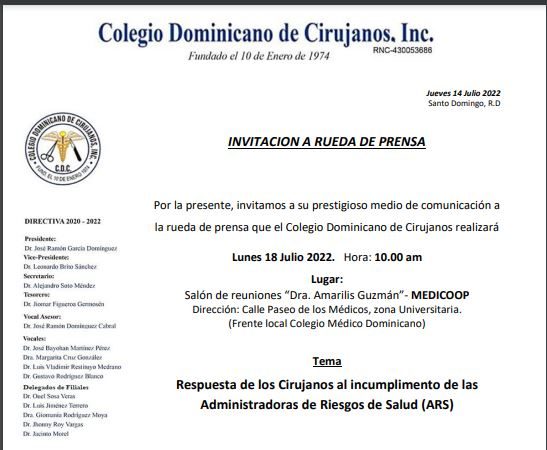 Cirujanos anuncian acciones de paro contra ARS