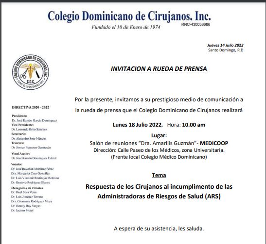 Cirujanos anuncian acciones de paro contra ARS