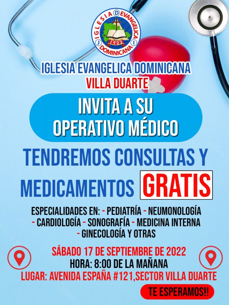Iglesia evangélica Villa Duarte realizará operativo médico este sábado