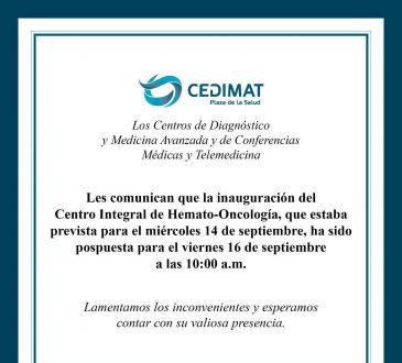 CEDIMAT confirmó reinauguración de su Centro Integral de Hemato-Oncología