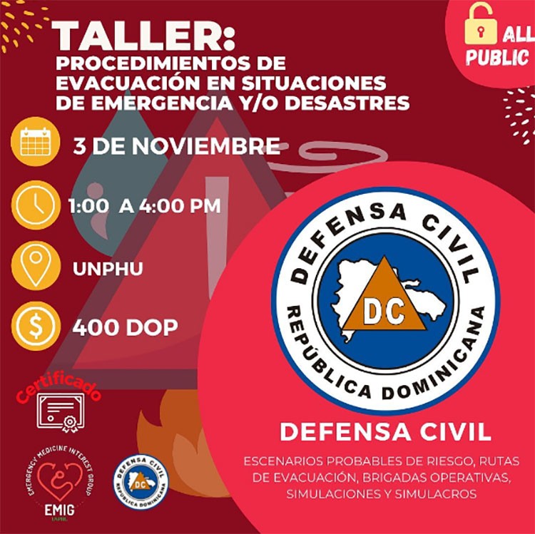 EMIG-UNPHU y Defensa Civil ofrecerán taller de evacuación en emergencias
