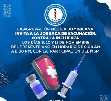 Agrupación Médica Dominicana invita a jornada de vacunación contra la influenza