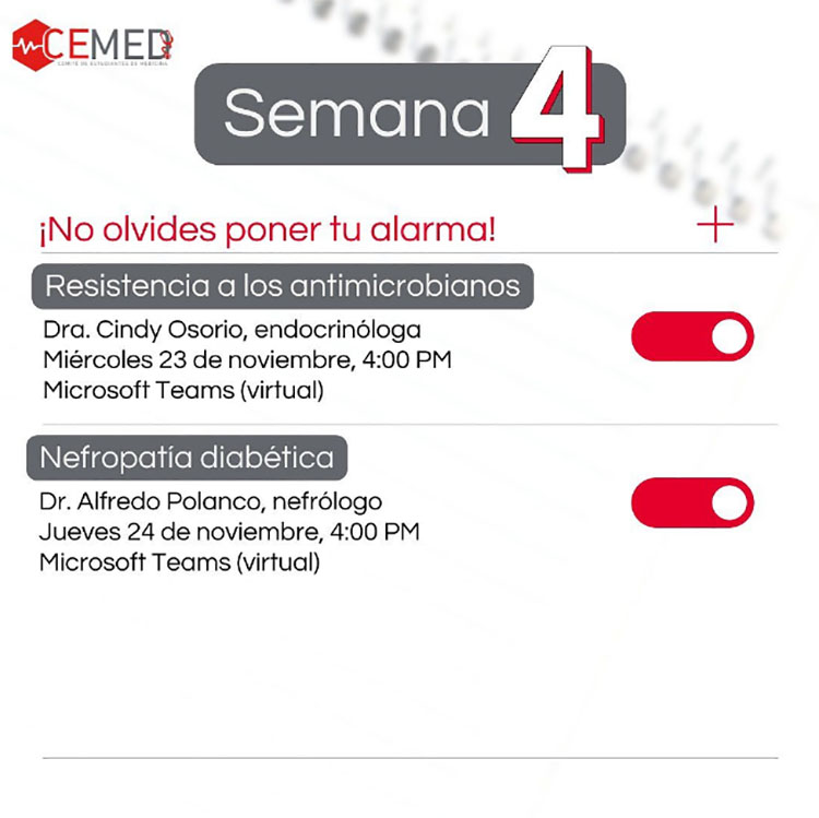 CEMED-INTEC invita esta semana a charlas sobre antimicrobianos y nefropatía diabética Agenda CEMED INTEC