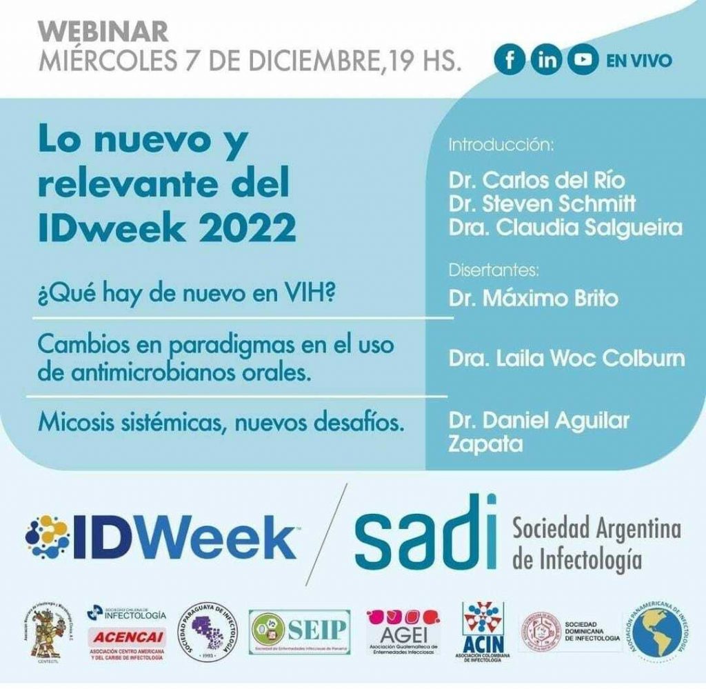Infectólogos invitan al webinar 'Lo nuevo y relevante del IDWeek 2022' Infectólogos invitan al webinar 'Lo nuevo y relevante del IDWeek 2022'