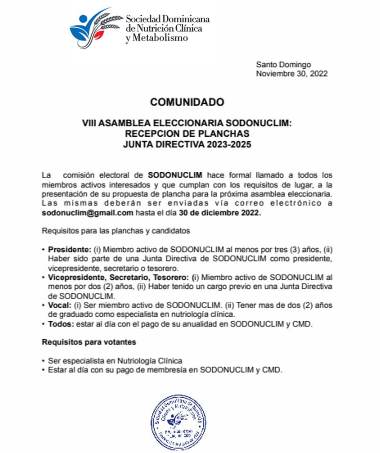 SODONUCLIM abrió recepción de planchas para sus elecciones internas