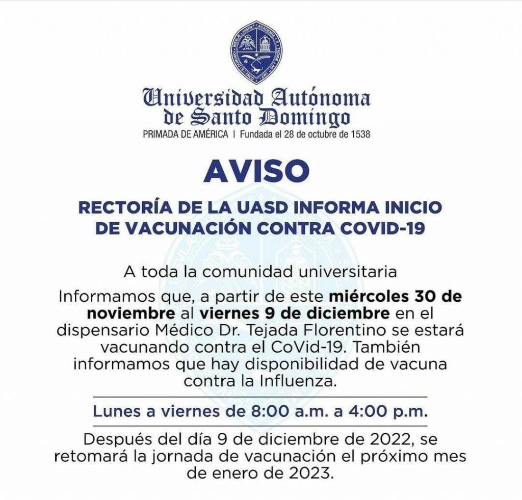 UASD inicia vacunación contra el covid e influenza