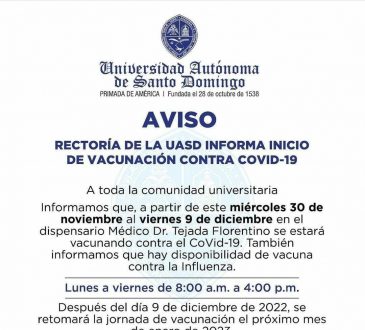 UASD inicia vacunación contra el covid e influenza