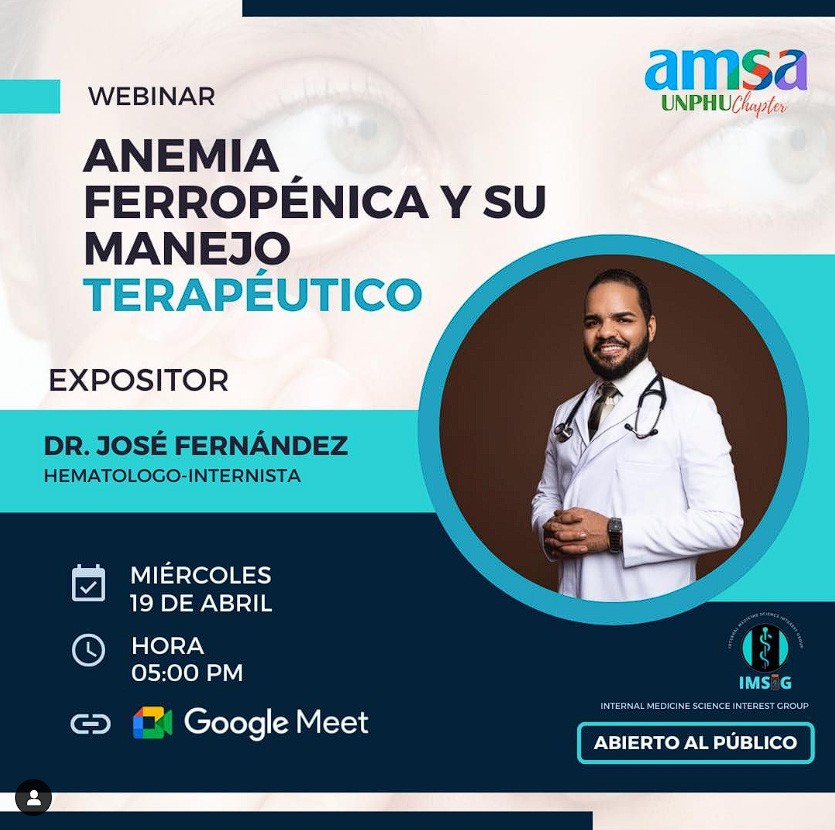 AMSA-UNPHU invita a webinar sobre el manejo de la anemia ferropénica