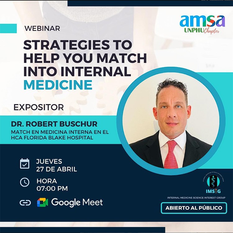 AMSA-UNPHU invita a webinar estrategias para completar el match en medicina interna AMSA-UNPHU invita a webinar estrategias para completar el match en medicina interna