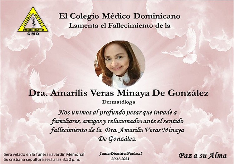 CMD confirmó fallecimiento de la Dra. Amarilis Veras Minaya