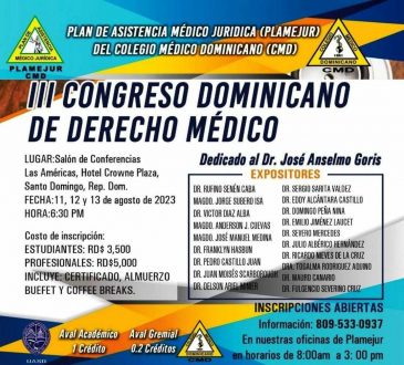 CMD abre inscripciones para el lll Congreso Dominicano de Derecho Médico
