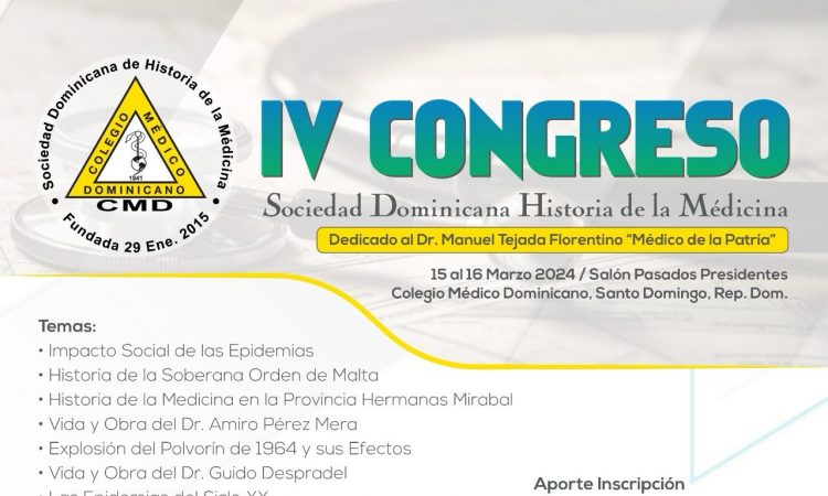 CMD invita al IV Congreso de la Sociedad Dominicana de Historia de la Medicina