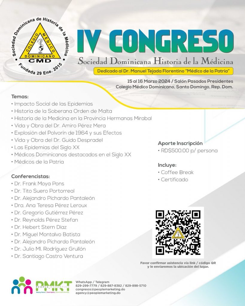 CMD invita al IV Congreso de la Sociedad Dominicana de Historia de la Medicina
