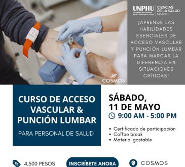 JAEMED-UNPHU invita a inscribirse en su curso de acceso vascular y punción lumbar