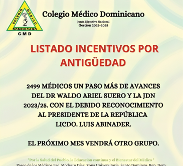 CMD publica primer listado de médicos que recibirán incentivos por antigüedad