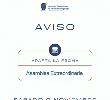Asamblea extraordinaria de la Sociedad Dominicana de Otorrinolaringología será el 09 de noviembre