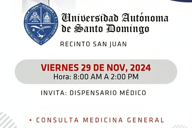 La UASD San Juan realizará operativo médico este 29 de noviembre La UASD San Juan realizará operativo médico este 29 de noviembre