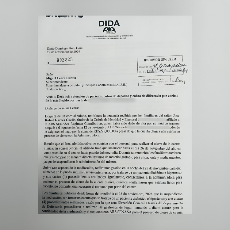 DIDA denuncia irregularidades en prestadores de salud y solicita sanciones a SISALRIL