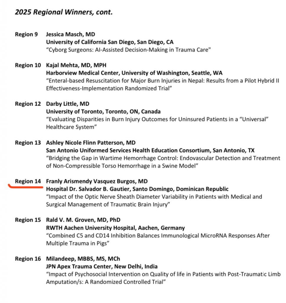 Dr. Franly Vásquez representará a Latinoamérica en competencia del American College of Surgeons