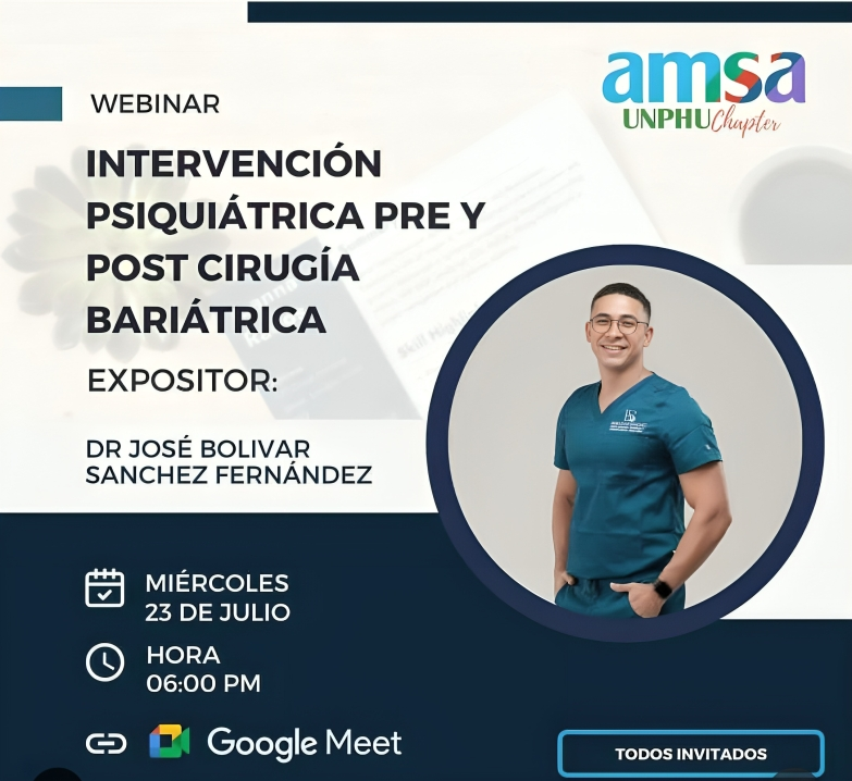 AMSA-UNPHU invita a participar en charla sobre intervención psiquiátrica en cirugía bariátrica