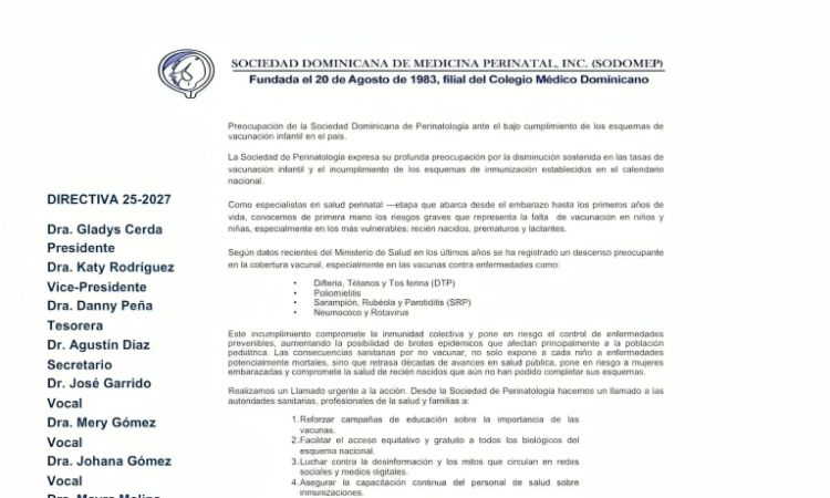 SODOMEP advierte riesgo epidémico por caída en cobertura vacunal