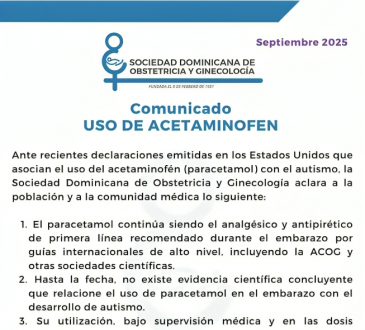 Sociedad Dominicana de Obstetricia reafirma seguridad del acetaminofén durante la gestación