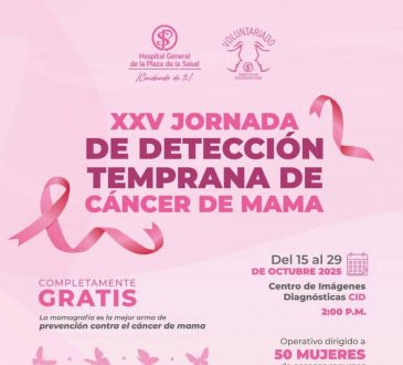 Hospital Plaza de la Salud y su Voluntariado convocan a la XXV Jornada de Detección Temprana de Cáncer de Mama